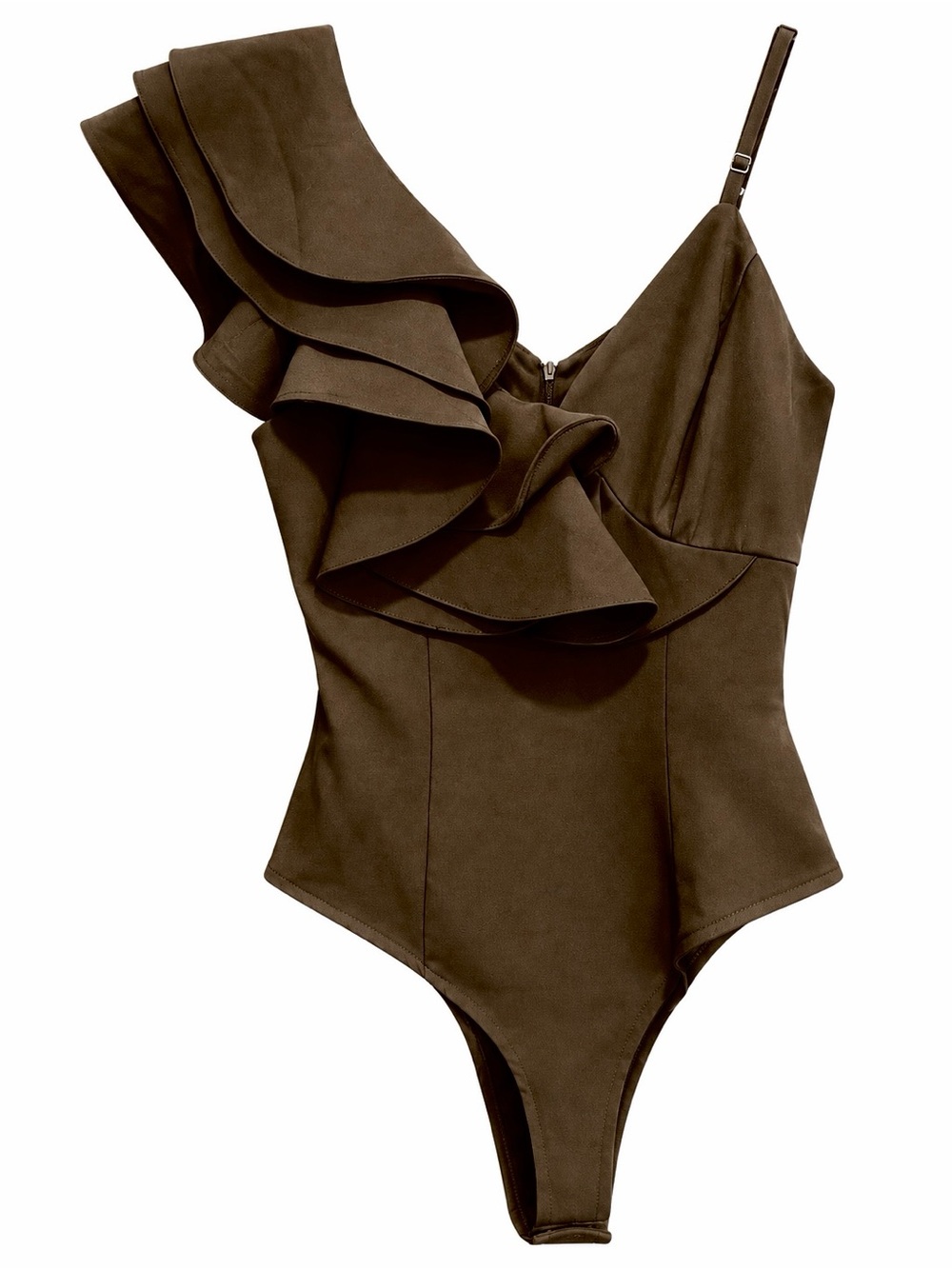 ALPHA & OMEGA Stylish One-Shoulder Ruffle Bodysuit - Black - Sz S